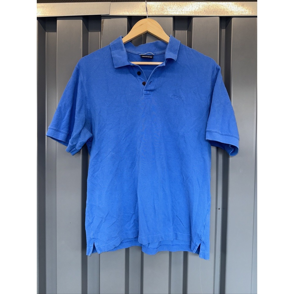 Patagonia Polo Shirt Men's Size M Blue Organic Cotton Short Sleeve Pocket